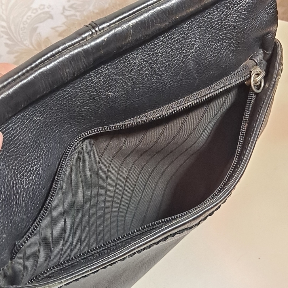 Vintage Leather Double Pouch Shoulder Bag Black - Picture 3 of 9